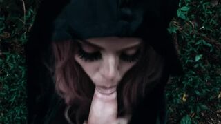 Cosplay Witch Giving Deep Blowjob In The Woods