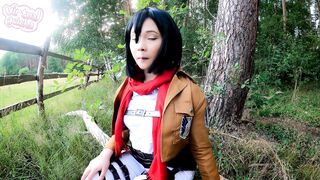 Nude Cosplay: Mikasa from AoT takes a huge load by Virtual Geisha #1