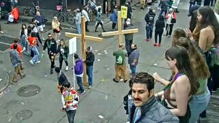 sexy woman flashes boobs on earthcam at mardi gras. up close