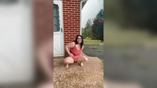 Peeing outside during a rain storm #1